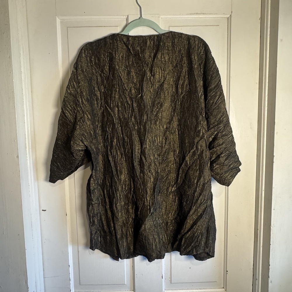 Vintage Koman Men's XL Crinkle Shirt Brown Gold Textured